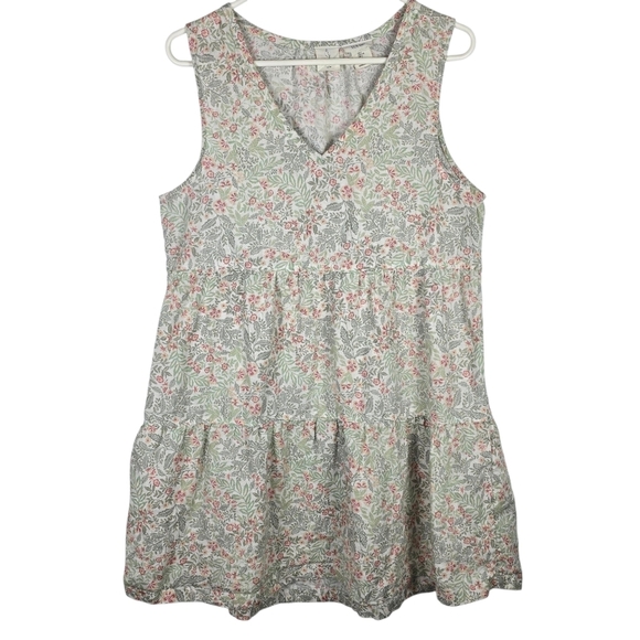Joie Womens Sleeveless 100% Linen Floral Boho Peasant Tiered Mini Dress Size L - Picture 2 of 13